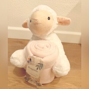 Huggable Plush Lamb with Pink Blanket
